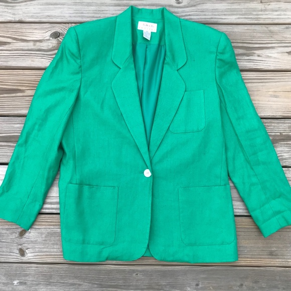 Talbots Jackets & Blazers - Talbots Petite Women Blazer Green One Button Linen